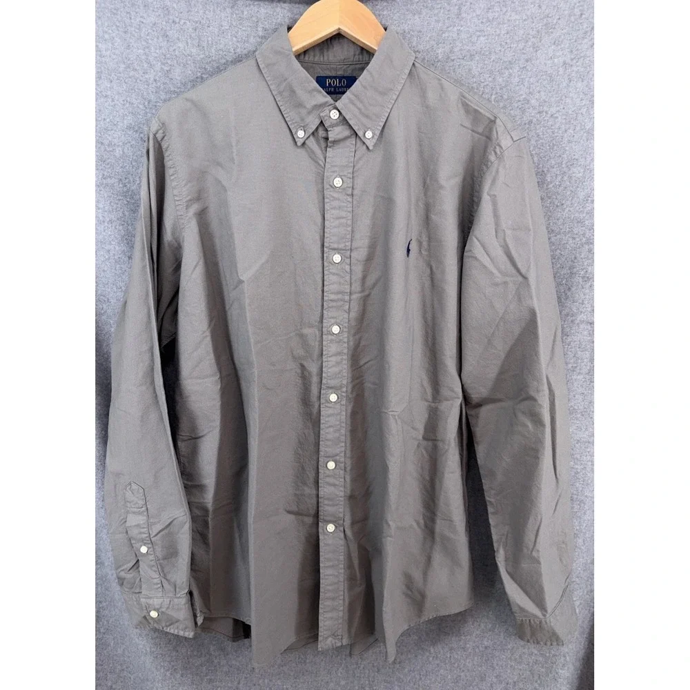 Polo Ralph Lauren Long Sleeve Oxford Button Down Solid Green Gray Classic Fit